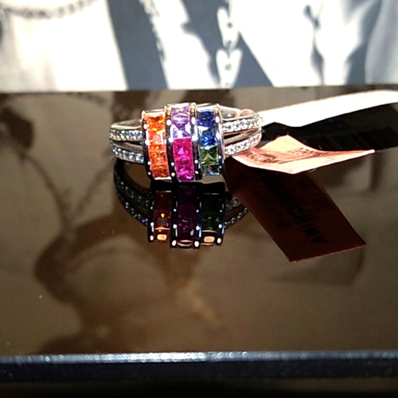 Channel Setting Lustro Stella MulitColor Cluster Diamond Ring Platinum - Picture 3 of 13